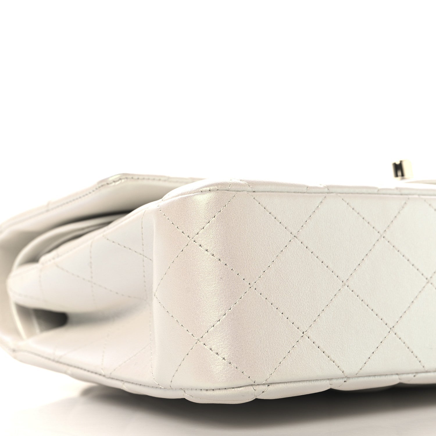 Iridescent Calfskin Quilted Medium Double Flap White