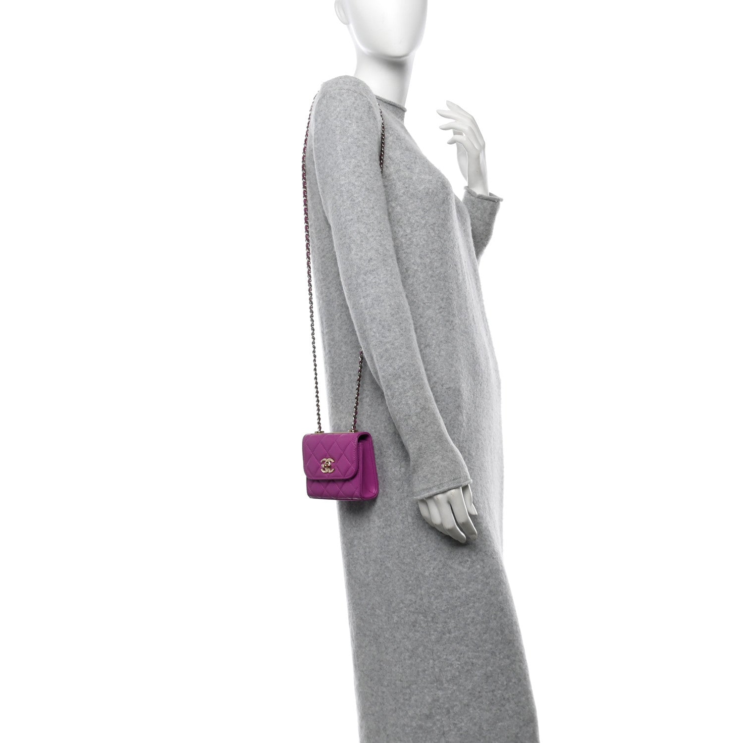 Lambskin Quilted Mini Trendy CC Clutch With Chain Purple
