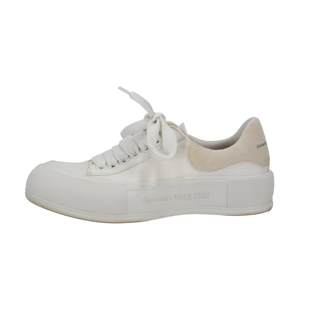 Alexander McQueen Deck Skate Plimsoll Lace-Up Sneakers in White Canvas