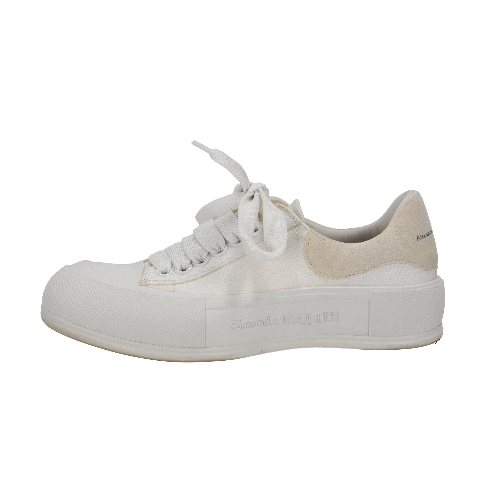 Alexander McQueen Deck Skate Plimsoll Lace-Up Sneakers in White Canvas