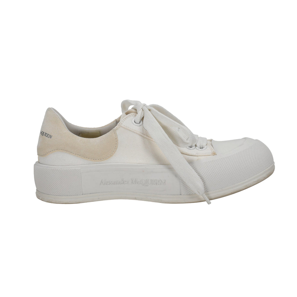 Alexander McQueen Deck Skate Plimsoll Lace-Up Sneakers in White Canvas