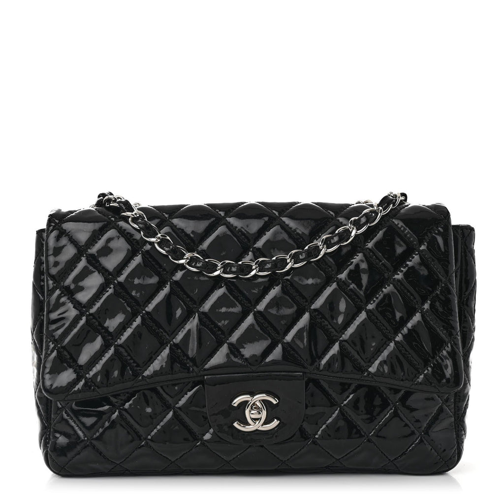 Patent Quilted Jumbo Single Flap Black