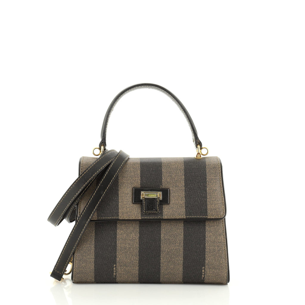 Vintage Top Handle Flap Bag Pequin Coated Canvas Mini