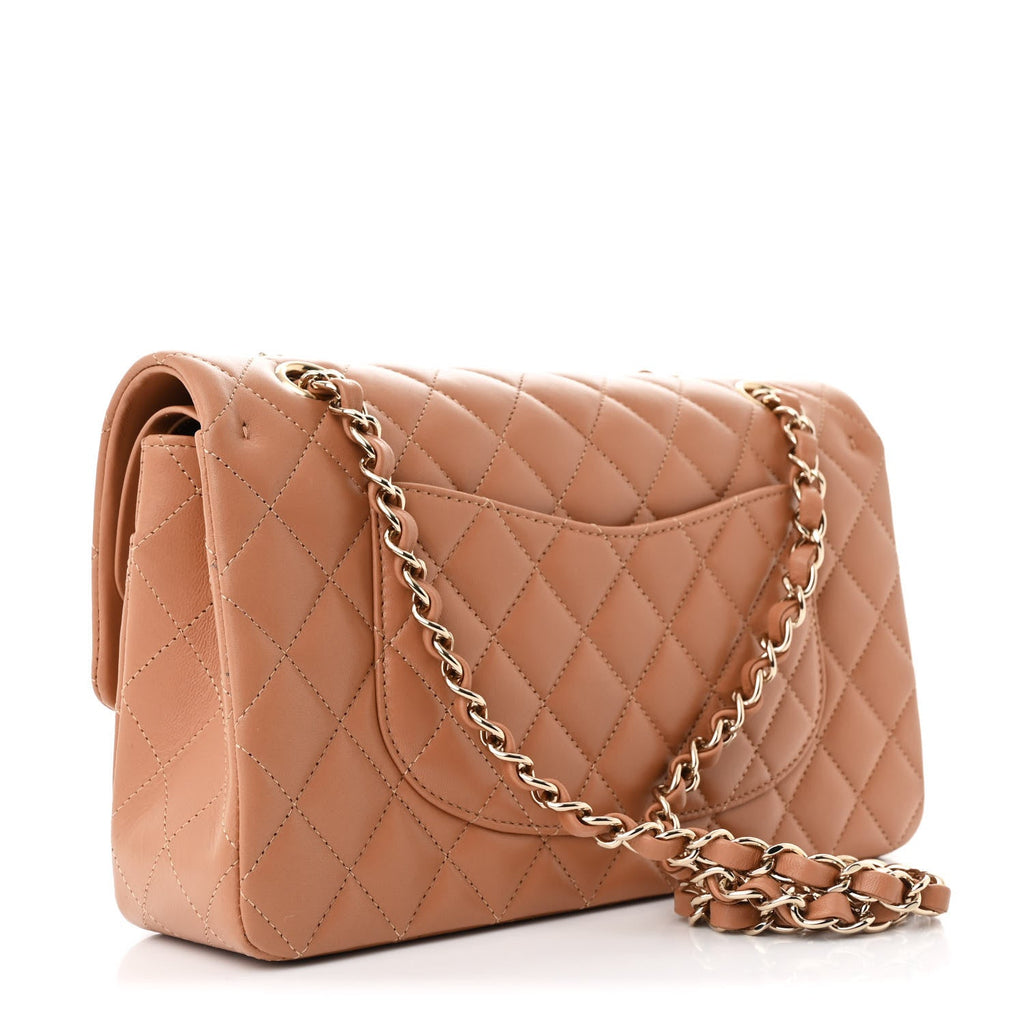 Lambskin Quilted Medium Double Flap Brown
