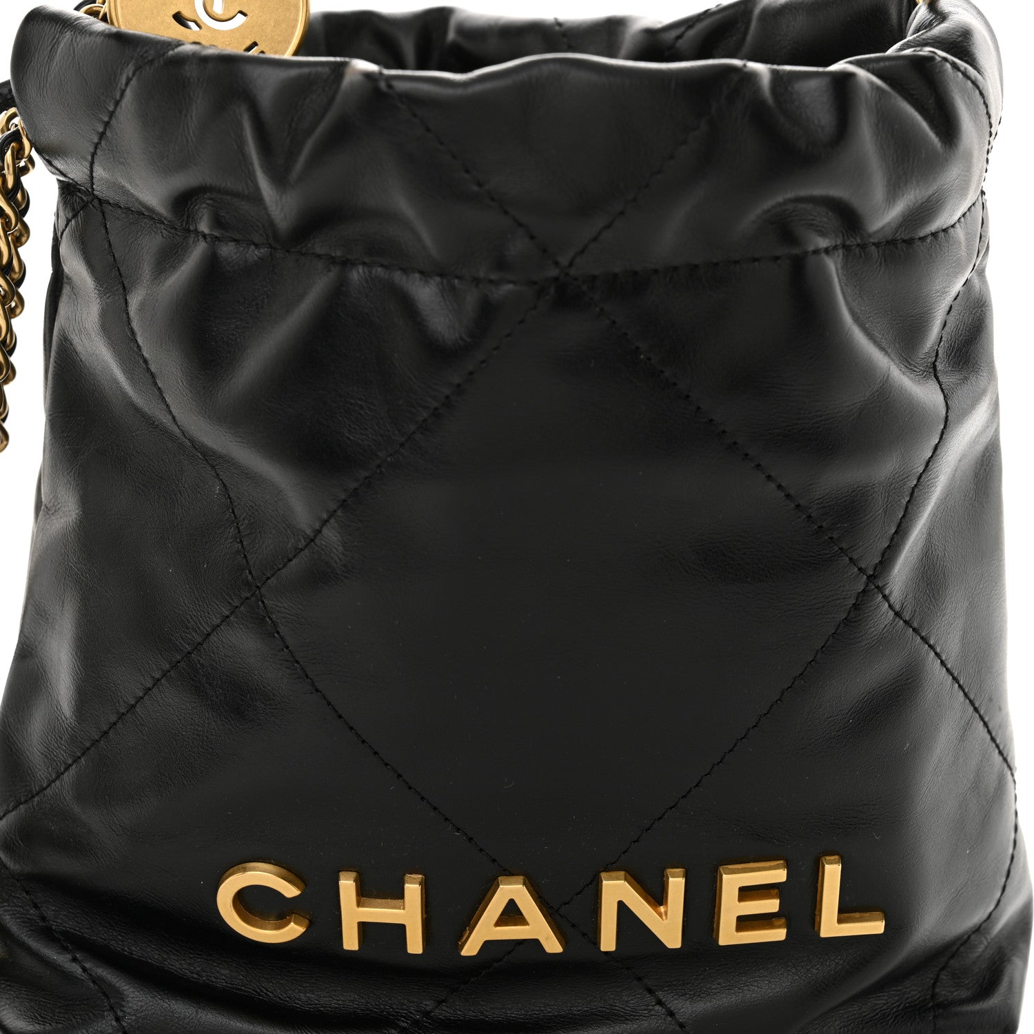 Shiny Calfskin Quilted Mini Chanel 22 Black
