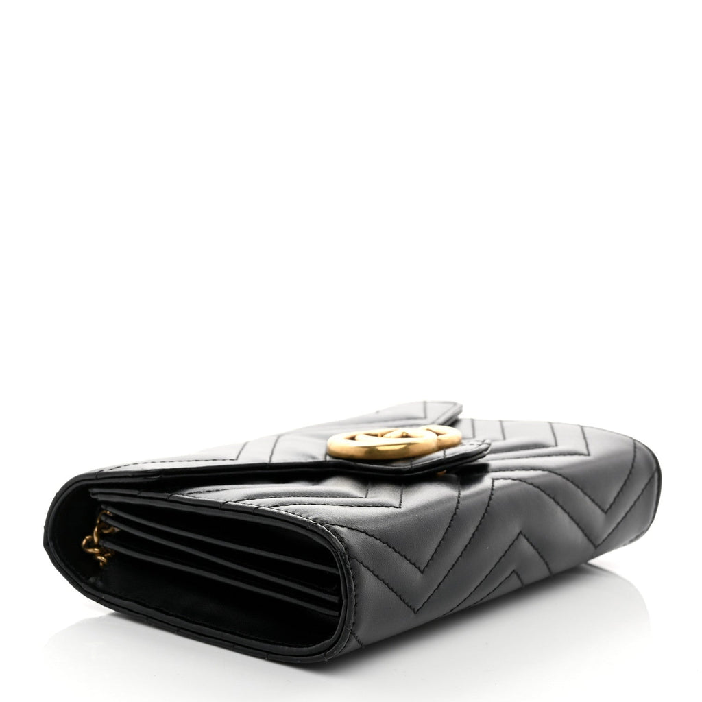 Calfskin Matelasse GG Marmont Chain Wallet Black