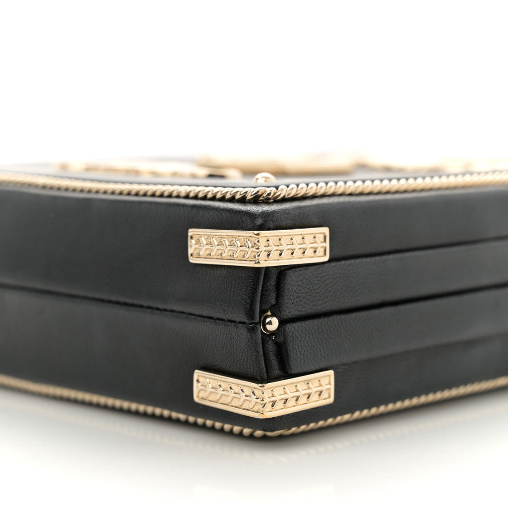 Lambskin Room  Minaudiere Evening Bag Black Gold