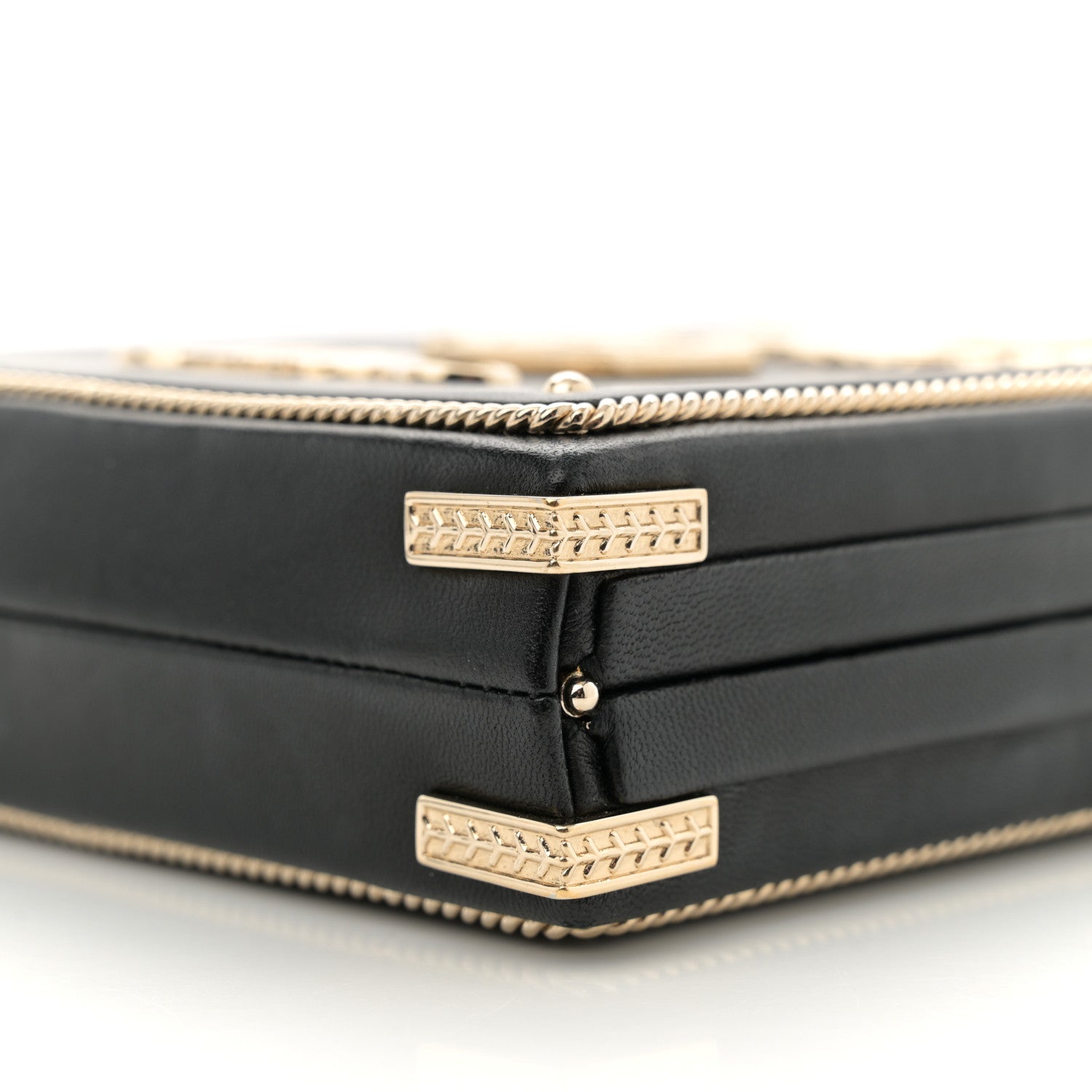 Lambskin Room  Minaudiere Evening Bag Black Gold