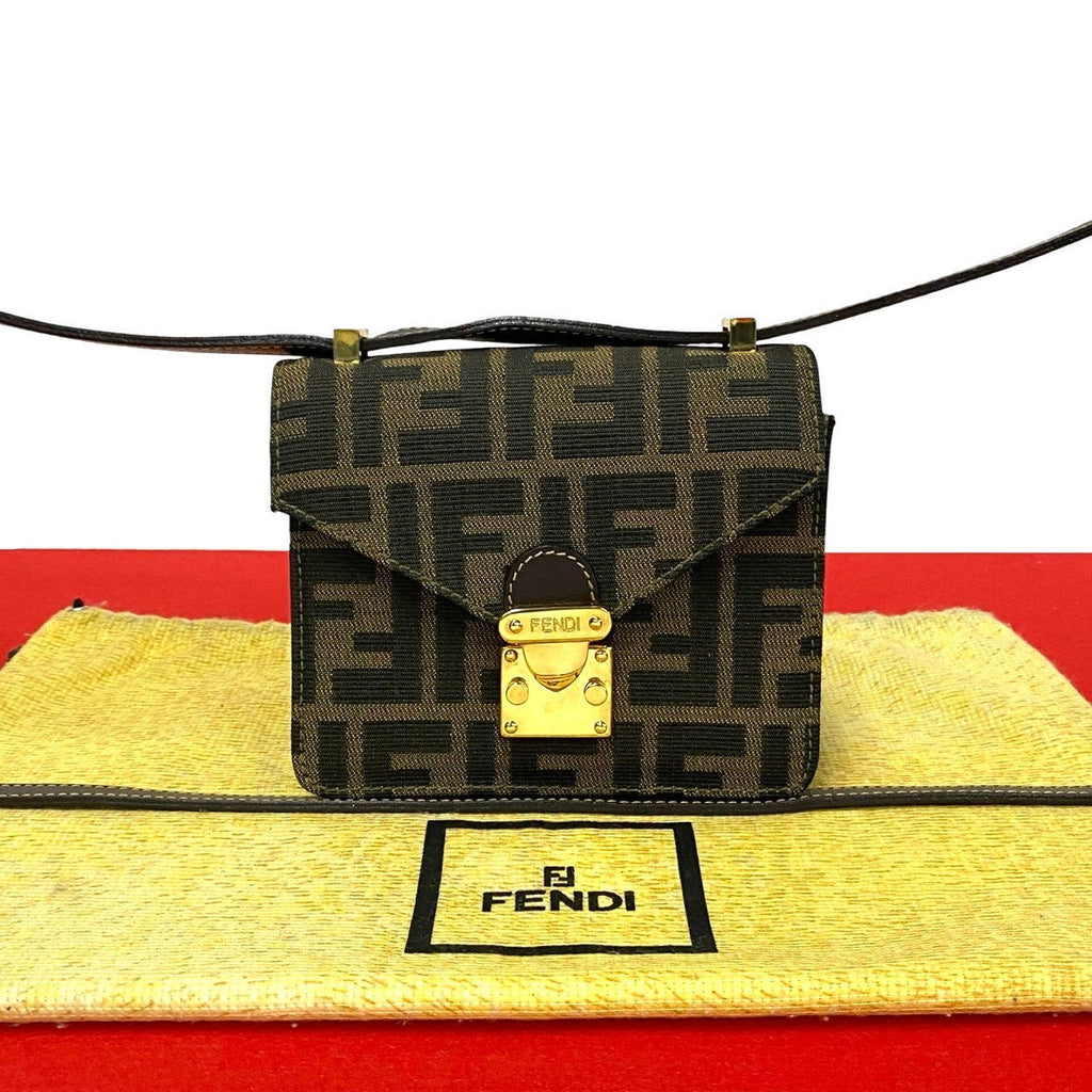 Fendi Zucca Canvas Leather Shoulder Bag