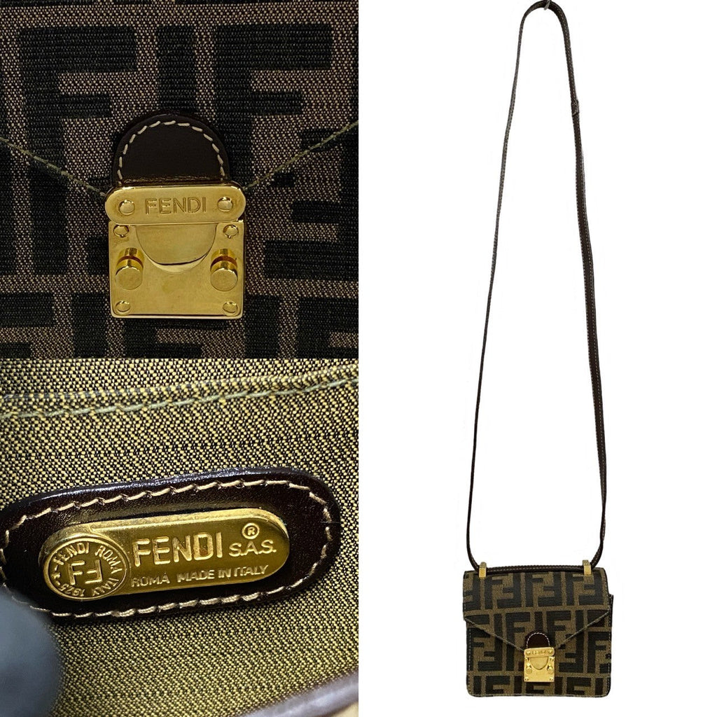 Fendi Zucca Canvas Leather Shoulder Bag