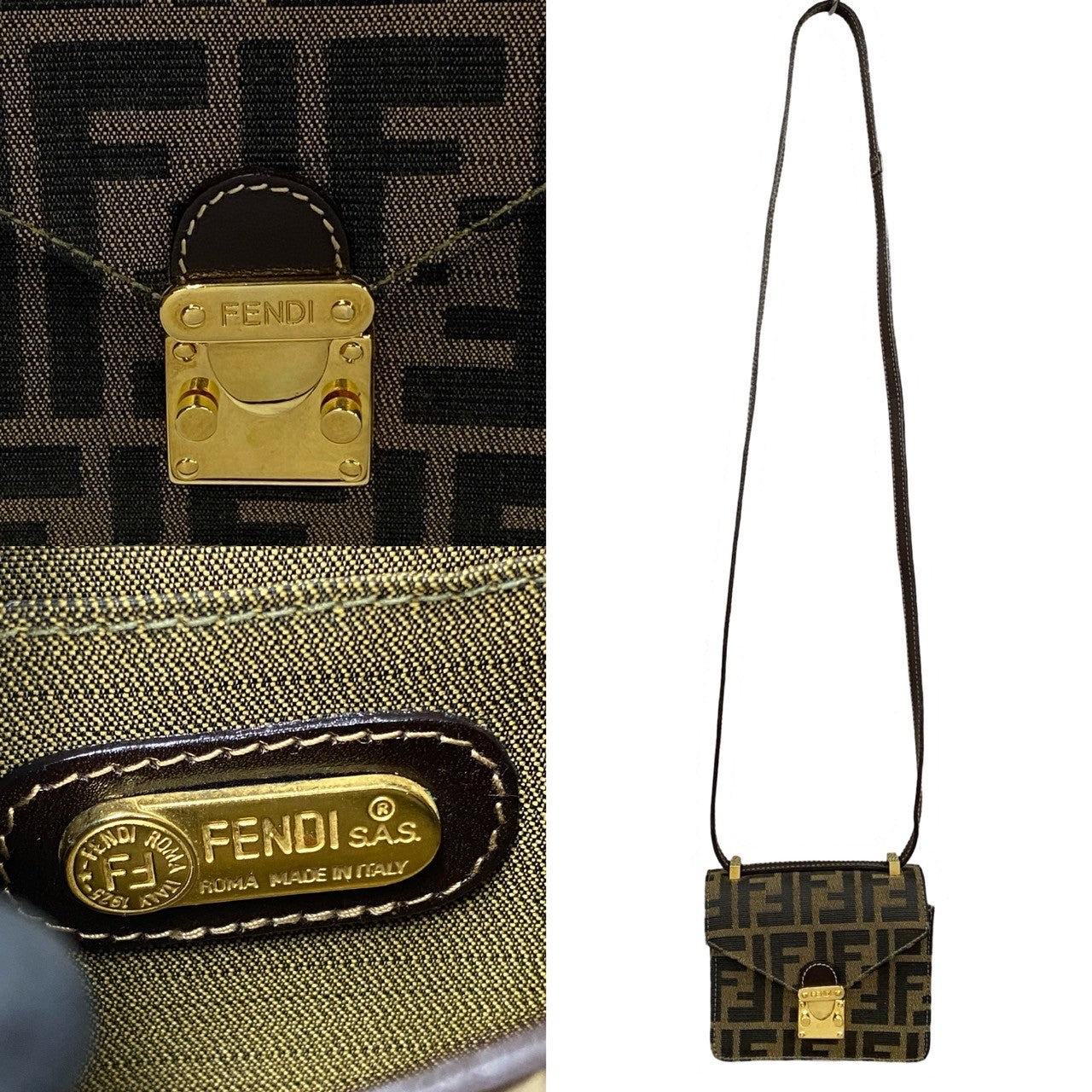 Fendi Zucca Canvas Leather Shoulder Bag
