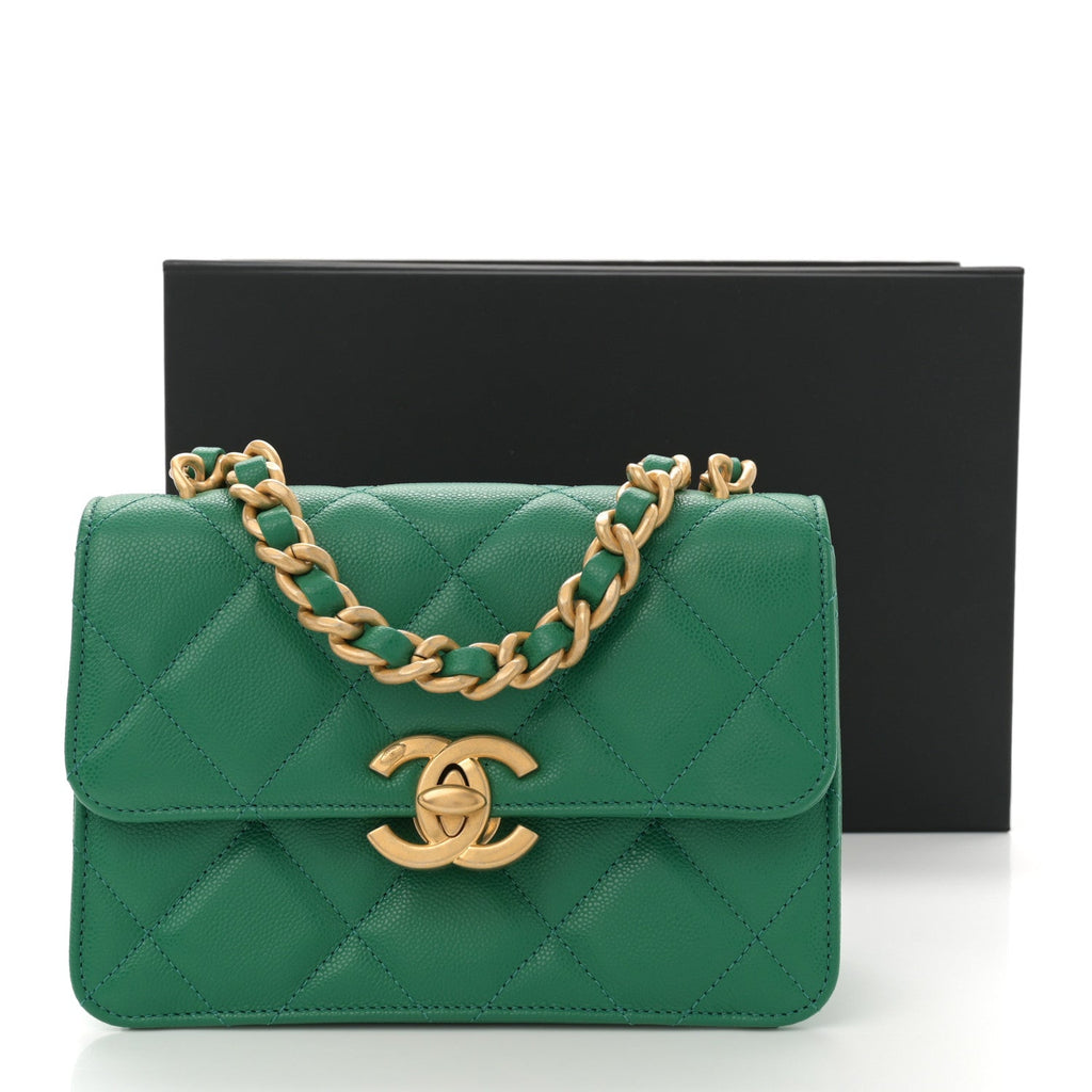 Caviar Quilted Mini CC Flap Green
