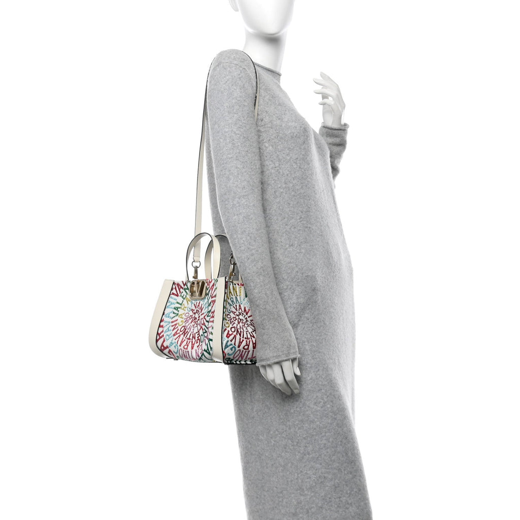 Canvas Calfskin Crystal Small Escape Loop Vlogo Signature Tote White Multicolor