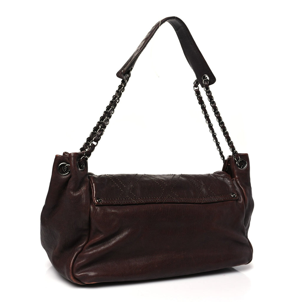 Calfskin Diamond Stitch Accordion Flap Brown