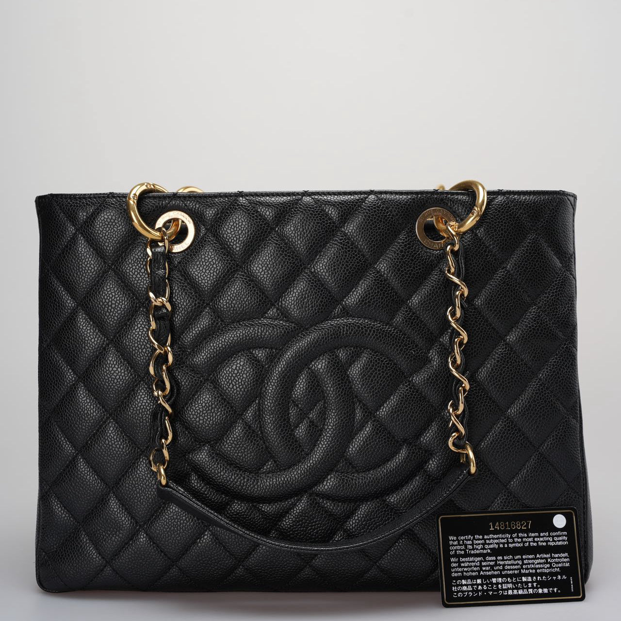 Chanel Grand Shopping Tote Black GST Bag in Caviar Leather with Gold Hardware Medium