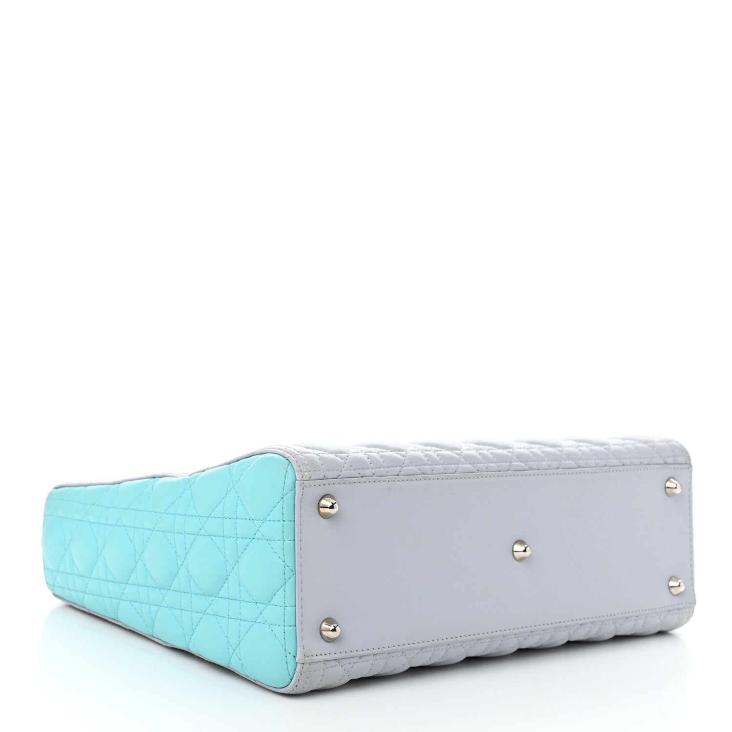 Lambskin Cannage Large Lady Dior Grey Turquoise