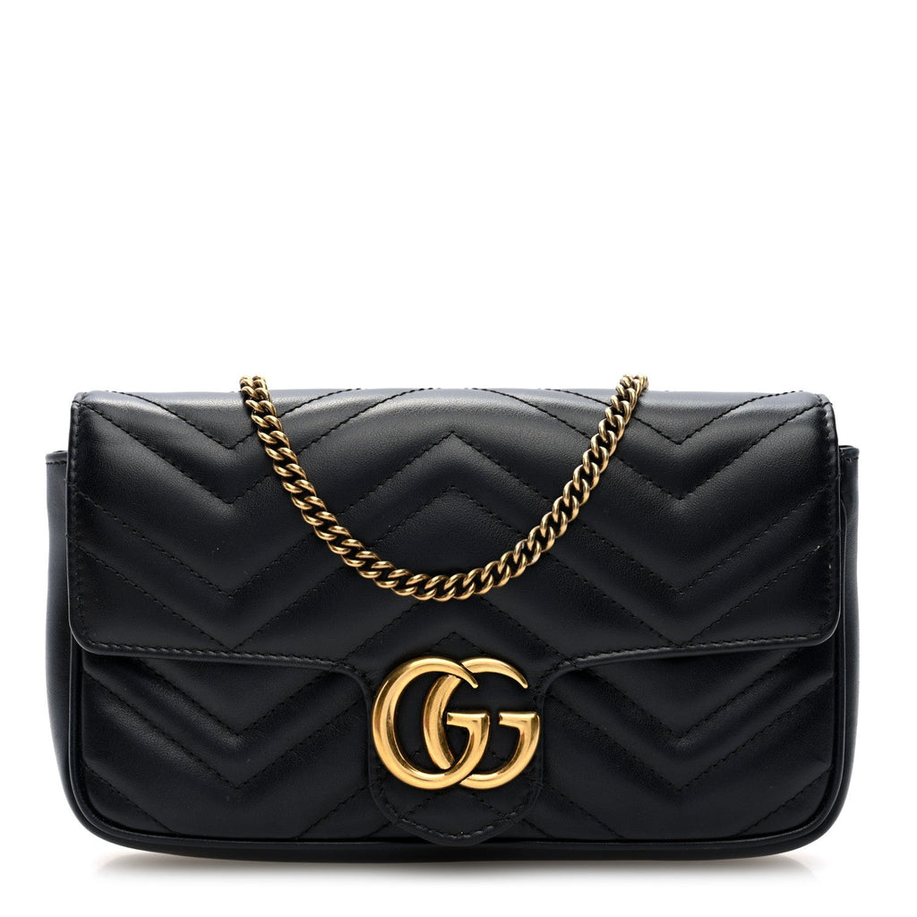 Calfskin Matelasse Mini GG Marmont Shoulder Bag With Case Black White