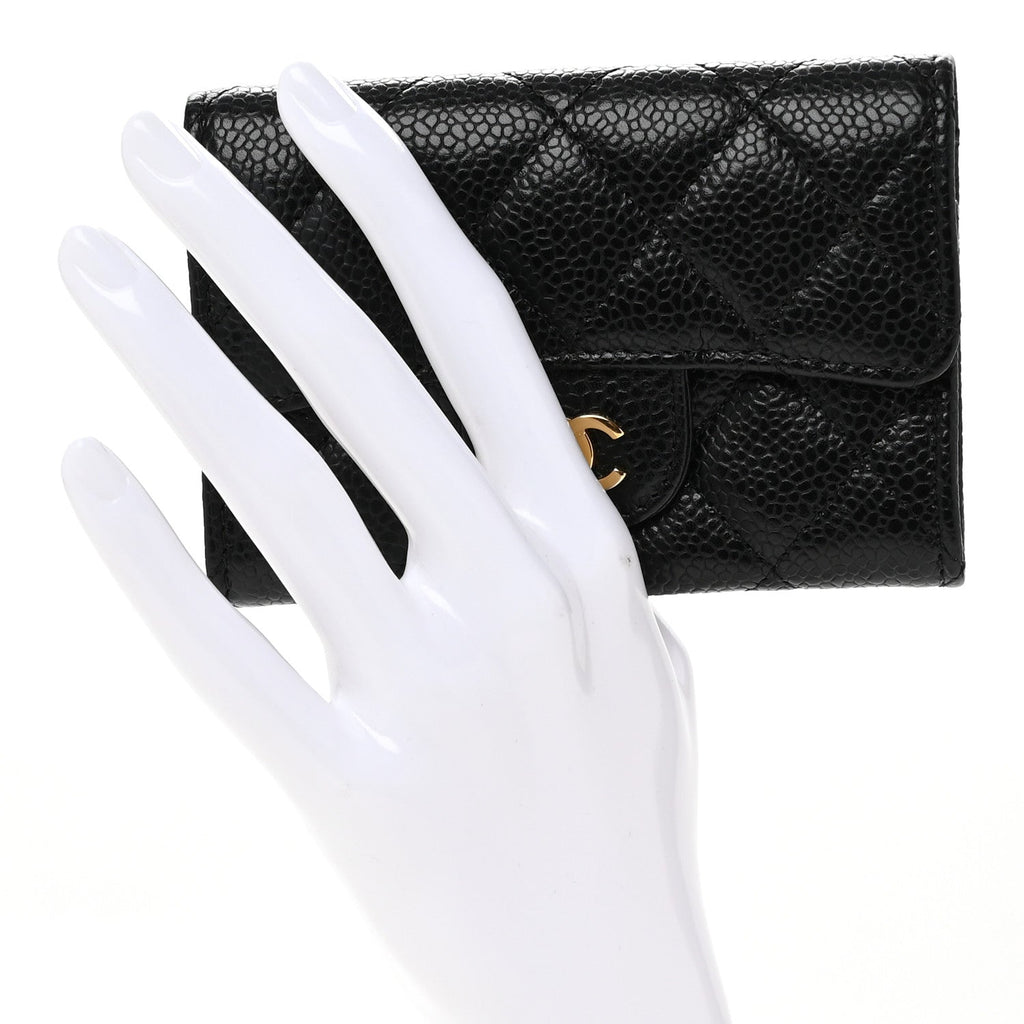 Caviar Quilted Flap  Holder Black