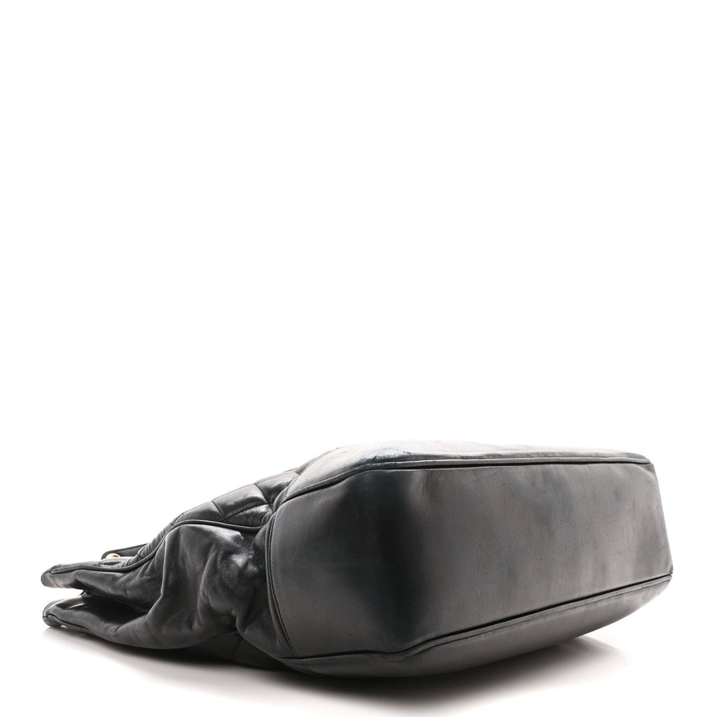 Lambskin Quilted Shopping Tote Black