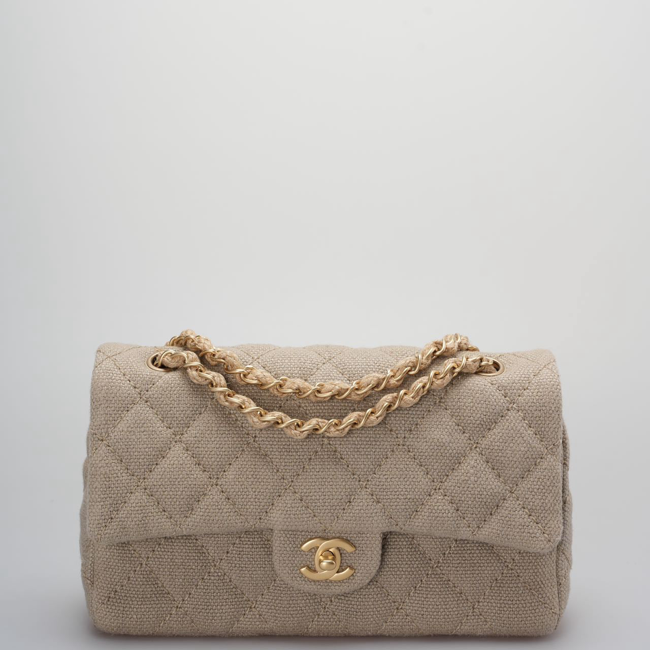 Chanel Linen Timeless Quilted Medium Flap in Beige