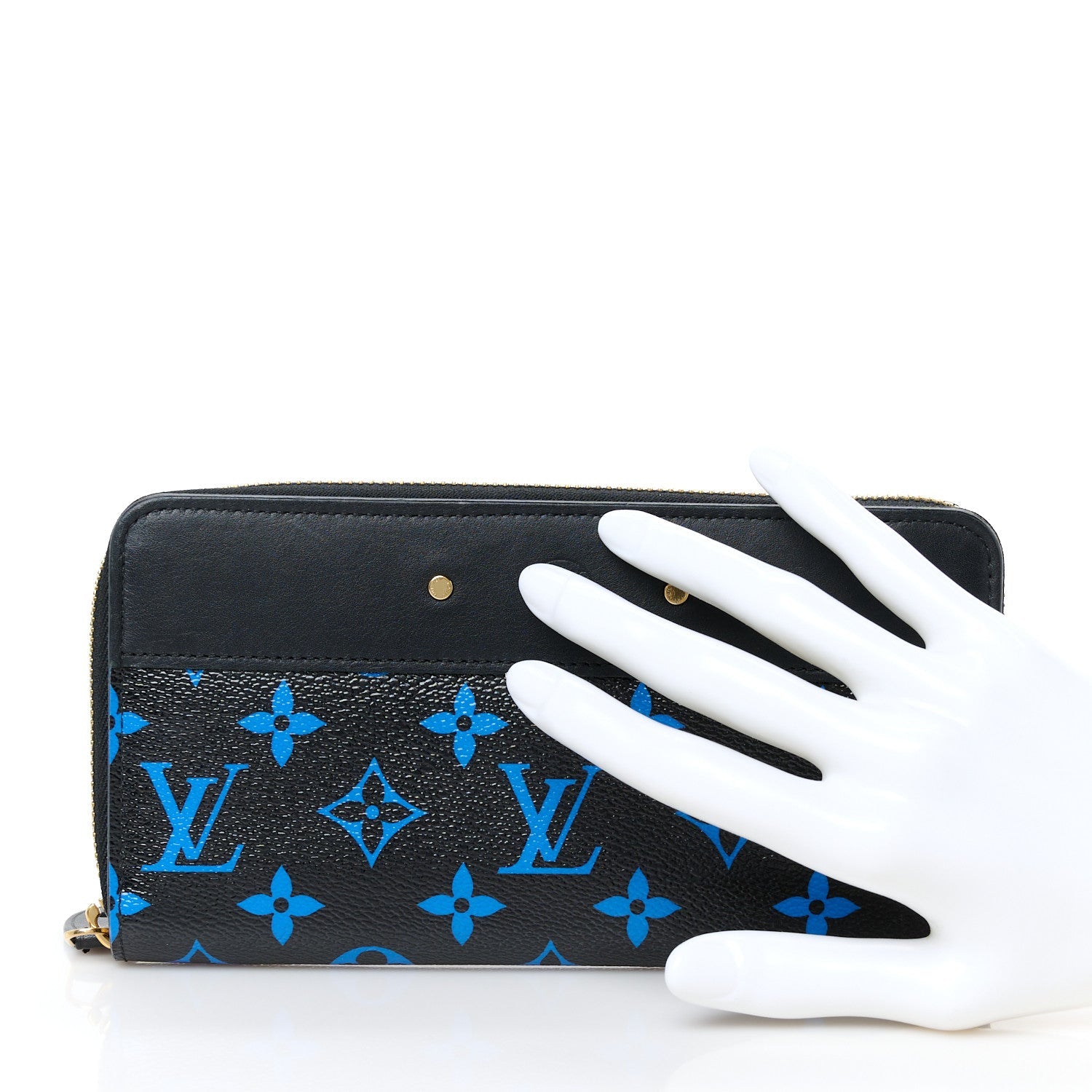 Calfskin Colored Monogram Zippy Wallet Blue Black