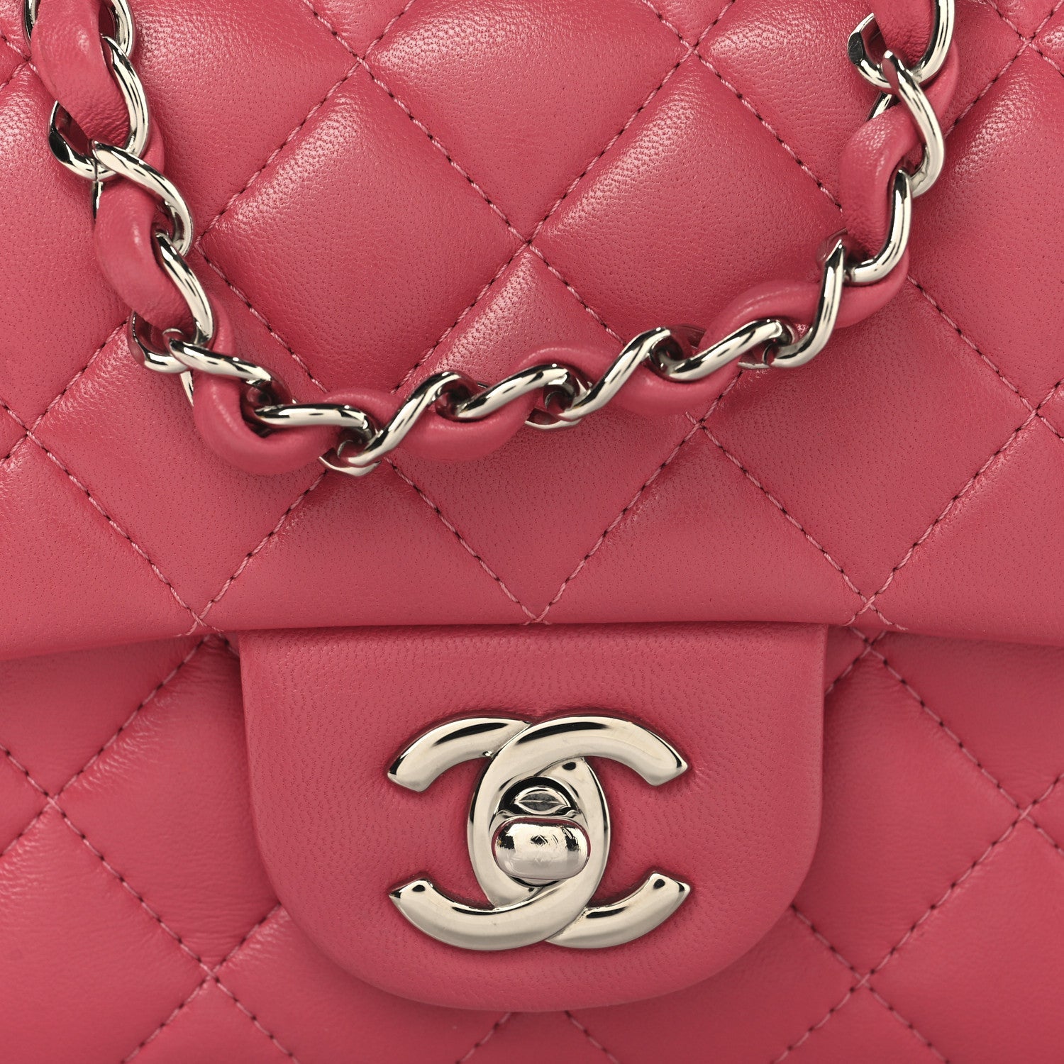 Lambskin Quilted Mini Square Flap Dark Pink
