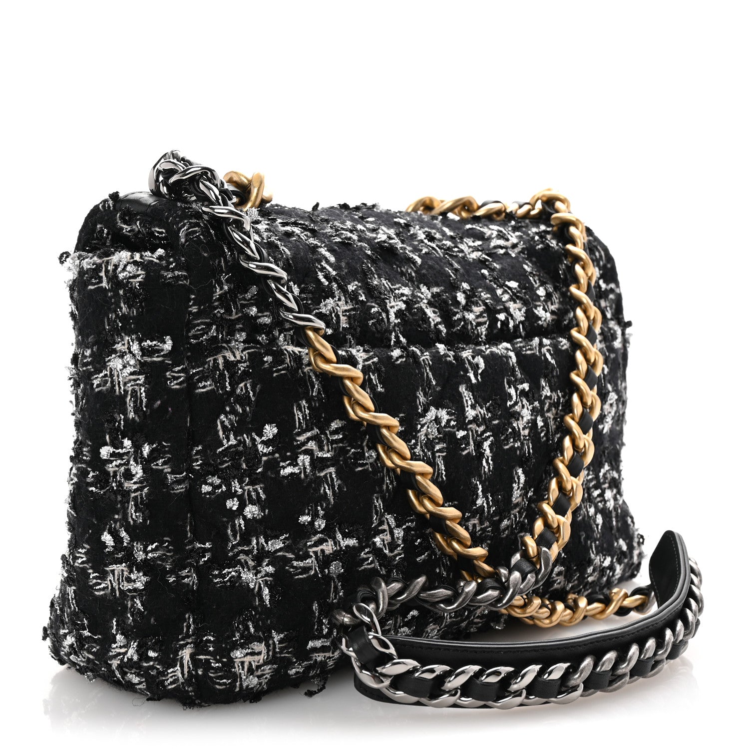Tweed Quilted Large Chanel 19 Flap Black Silver Ecru