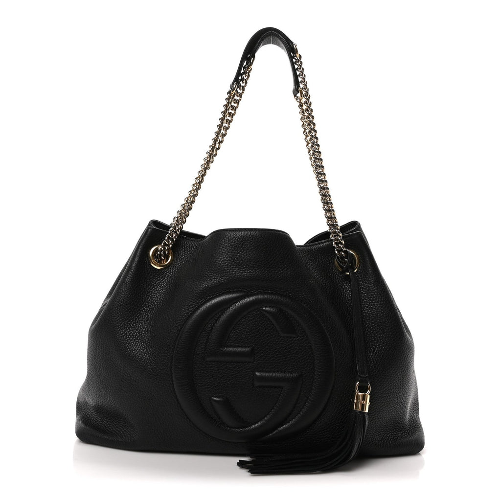 Pebbled Calfskin Medium Soho Chain Shoulder Bag Black