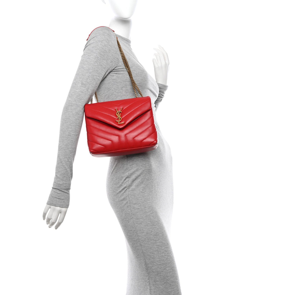 Calfskin Y Quilted Monogram Small Loulou Chain Satchel Red