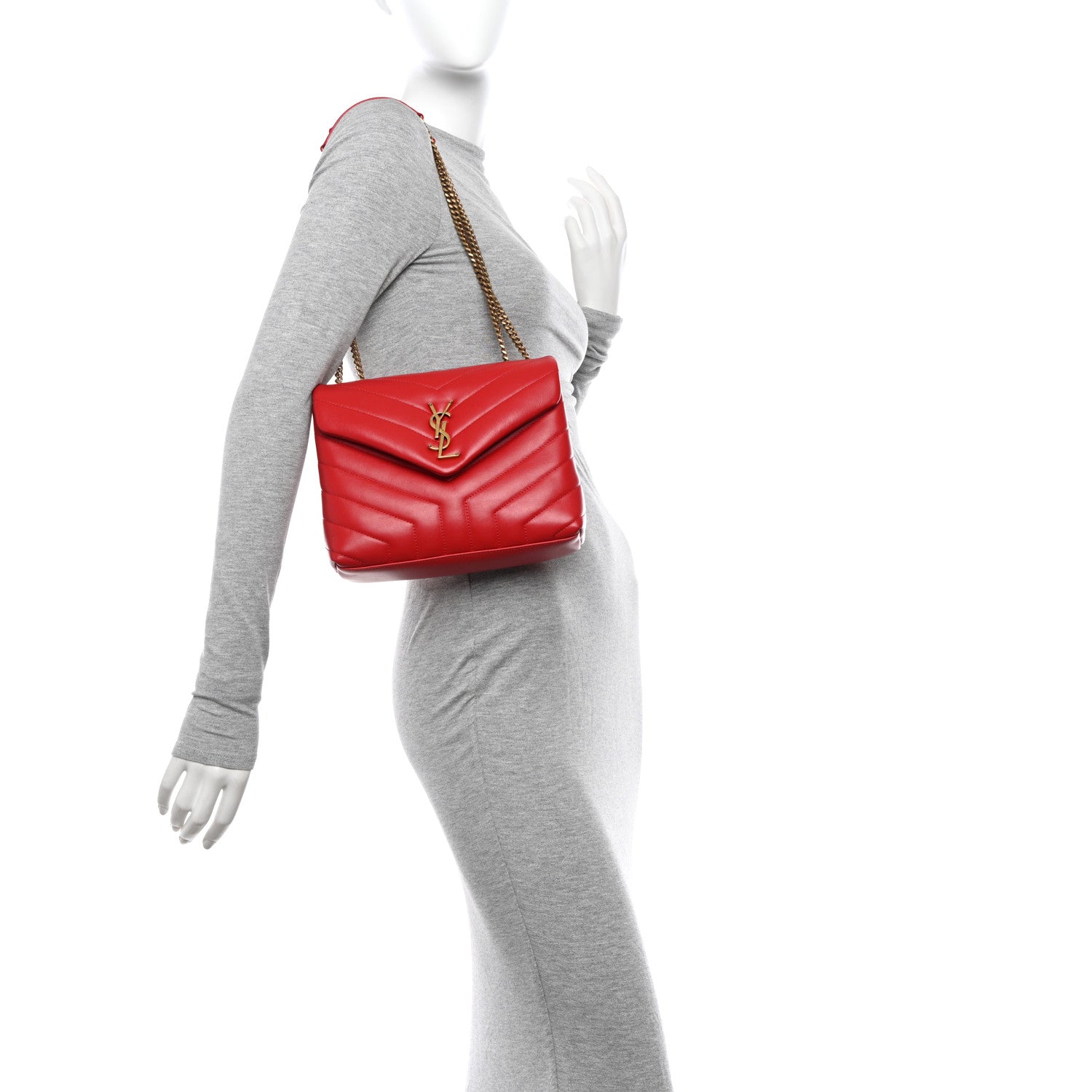 Calfskin Y Quilted Monogram Small Loulou Chain Satchel Red