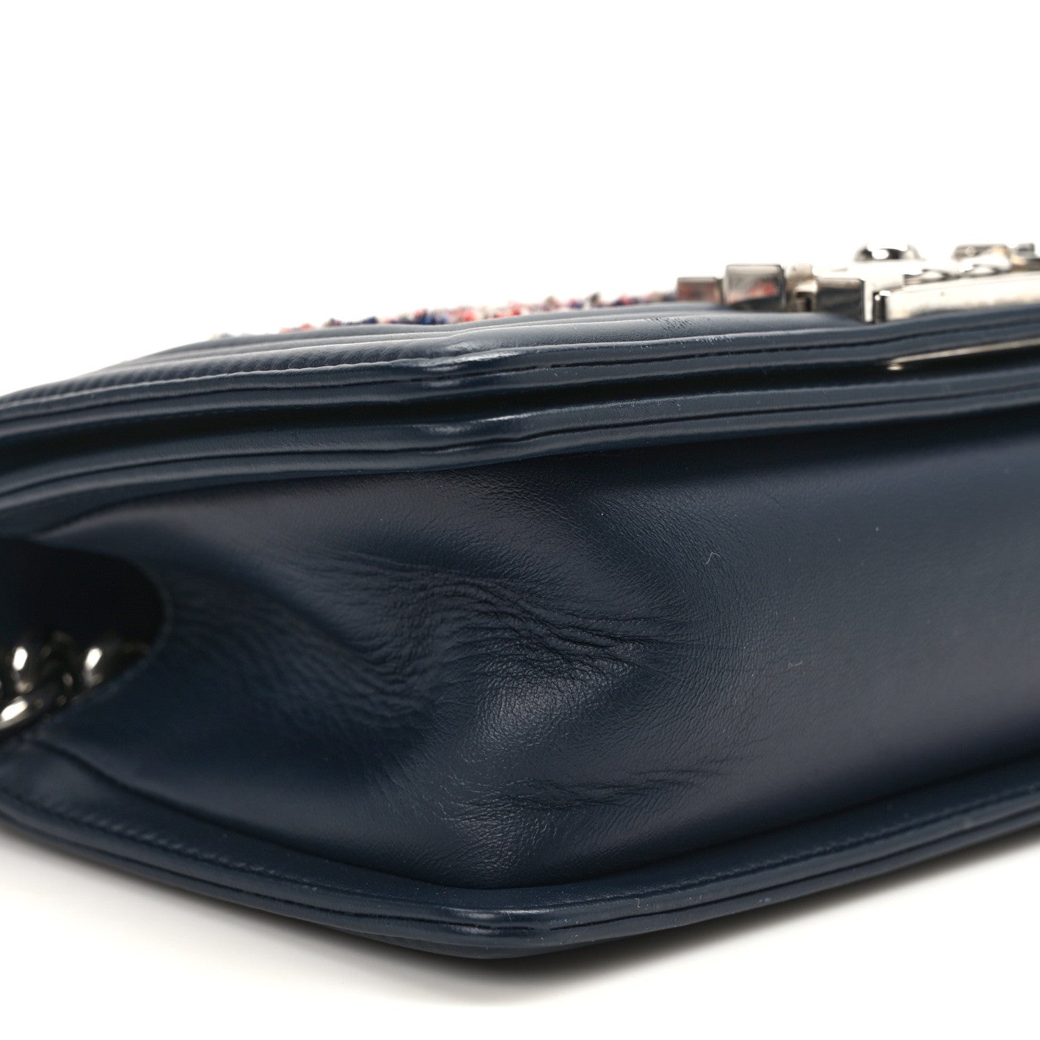 Lambskin Tweed Chevron Small Boy Flap Navy Blue