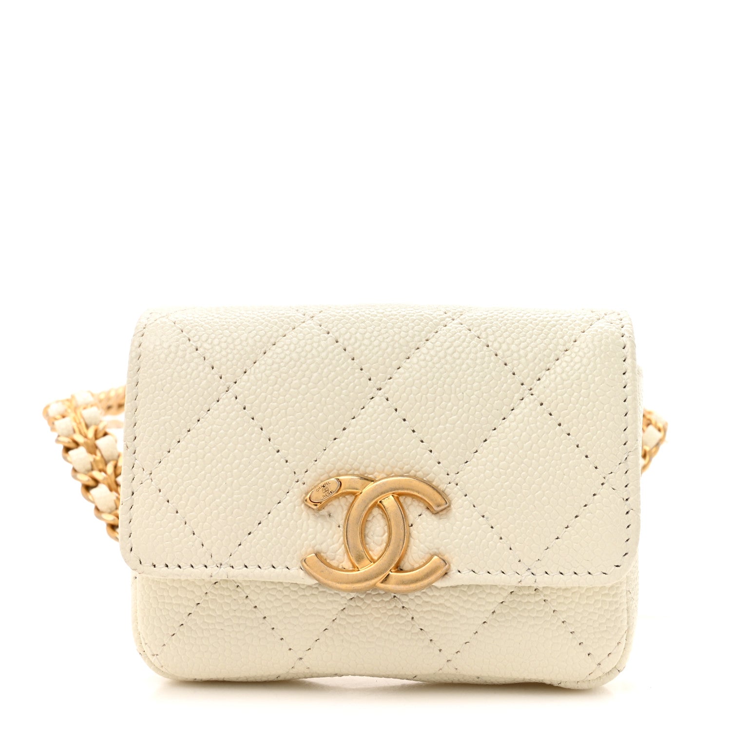 Shiny Caviar Quilted Chain Melody Belt Bag White