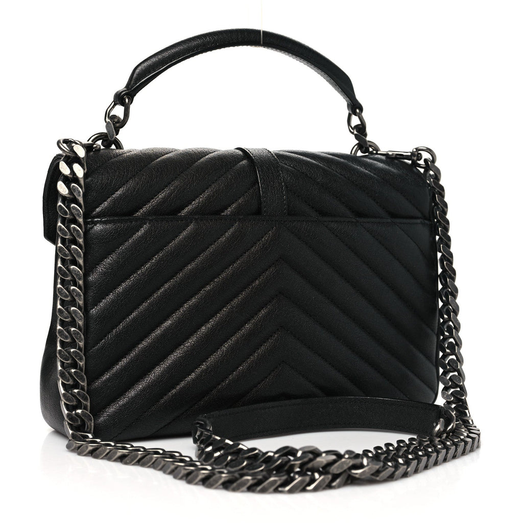 Sheepskin Matelasse Chevron Monogram Medium College Bag Black