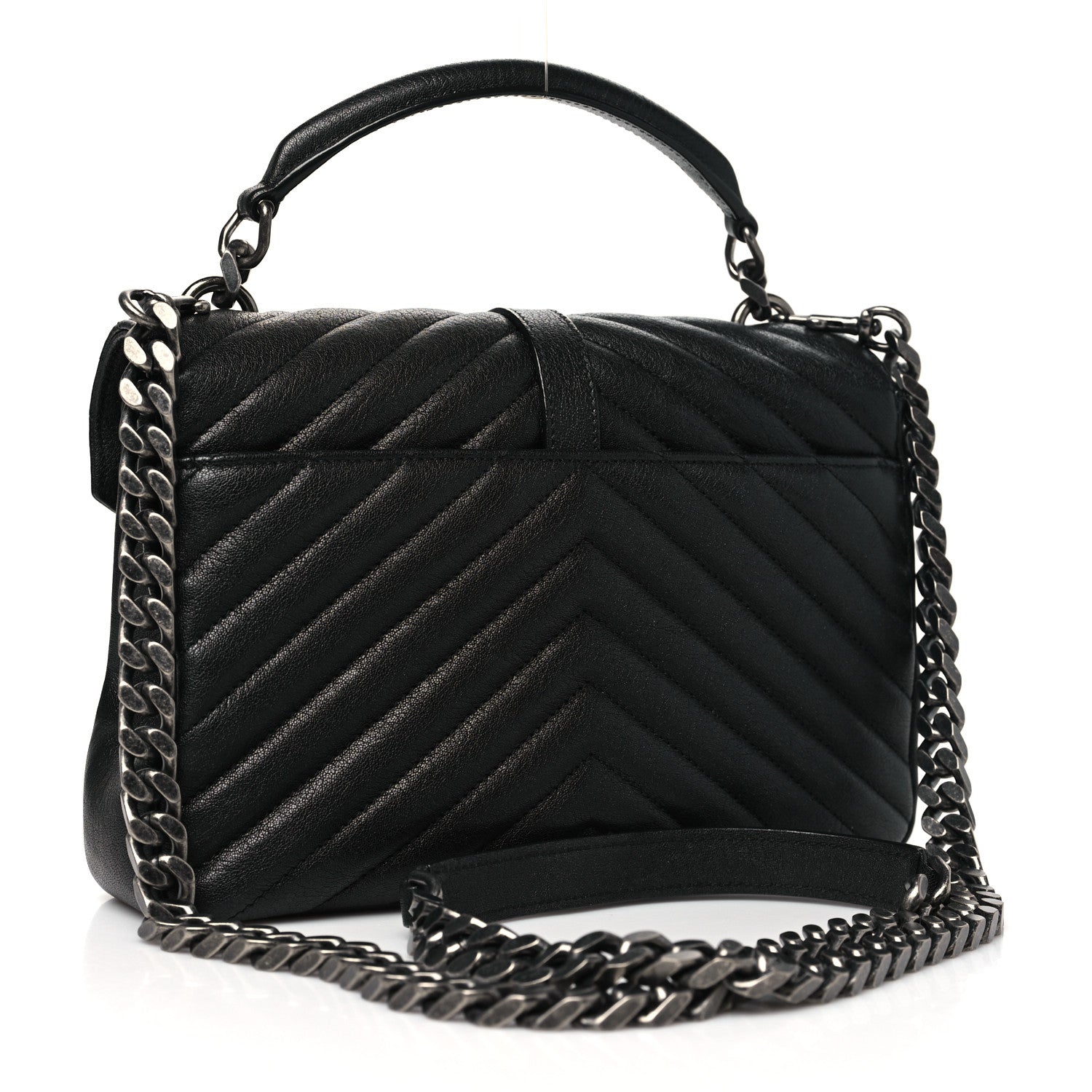 Sheepskin Matelasse Chevron Monogram Medium College Bag Black
