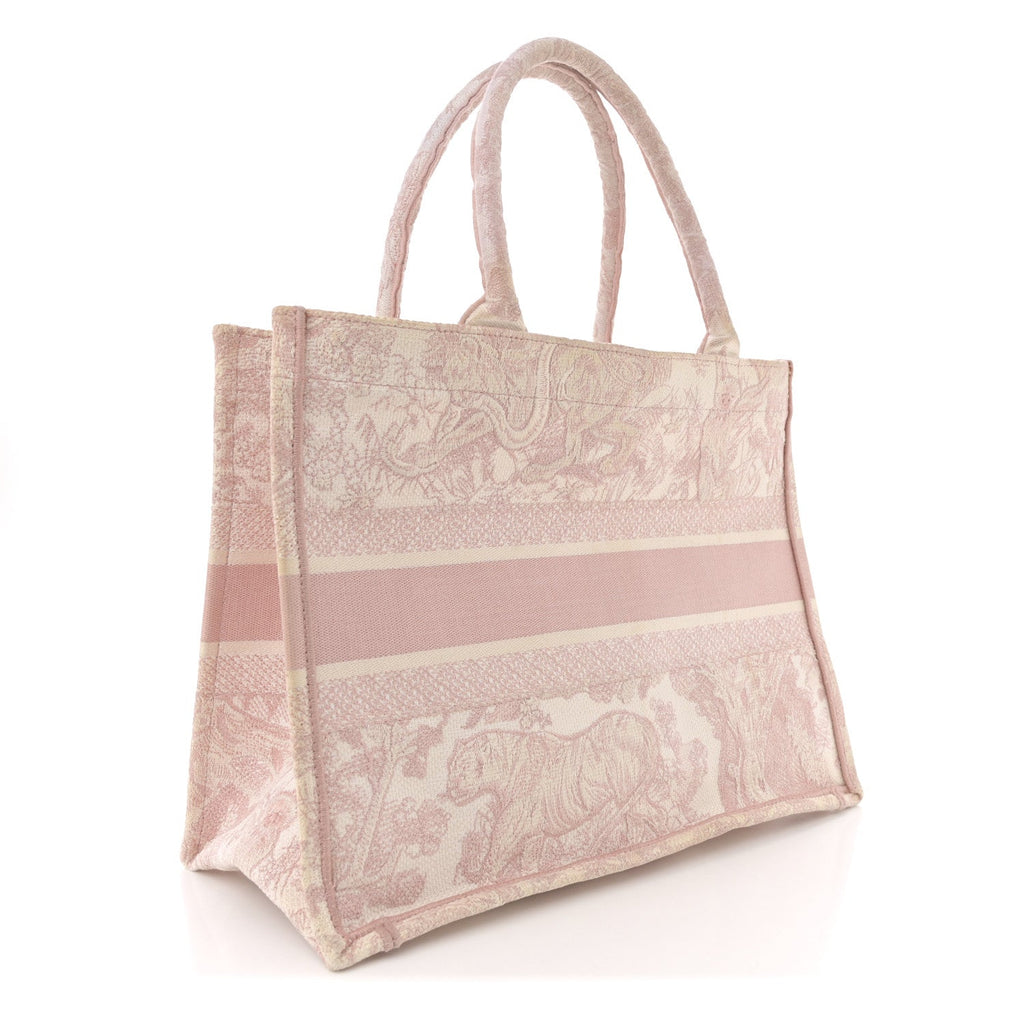 Canvas Toile De Jouy Embroidered Medium Book Tote Pink