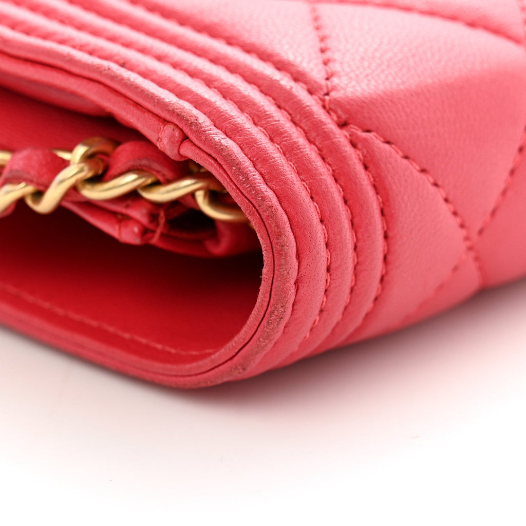 Lambskin Quilted Boy Wallet On Chain WOC Dark Fuchsia