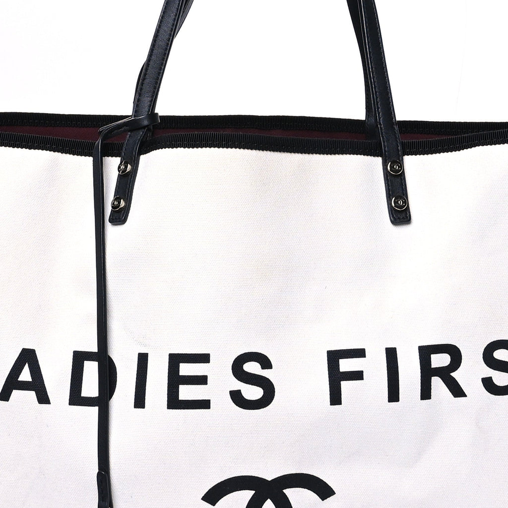 Canvas Calfskin Large Let's Demonstrate Tote White Black