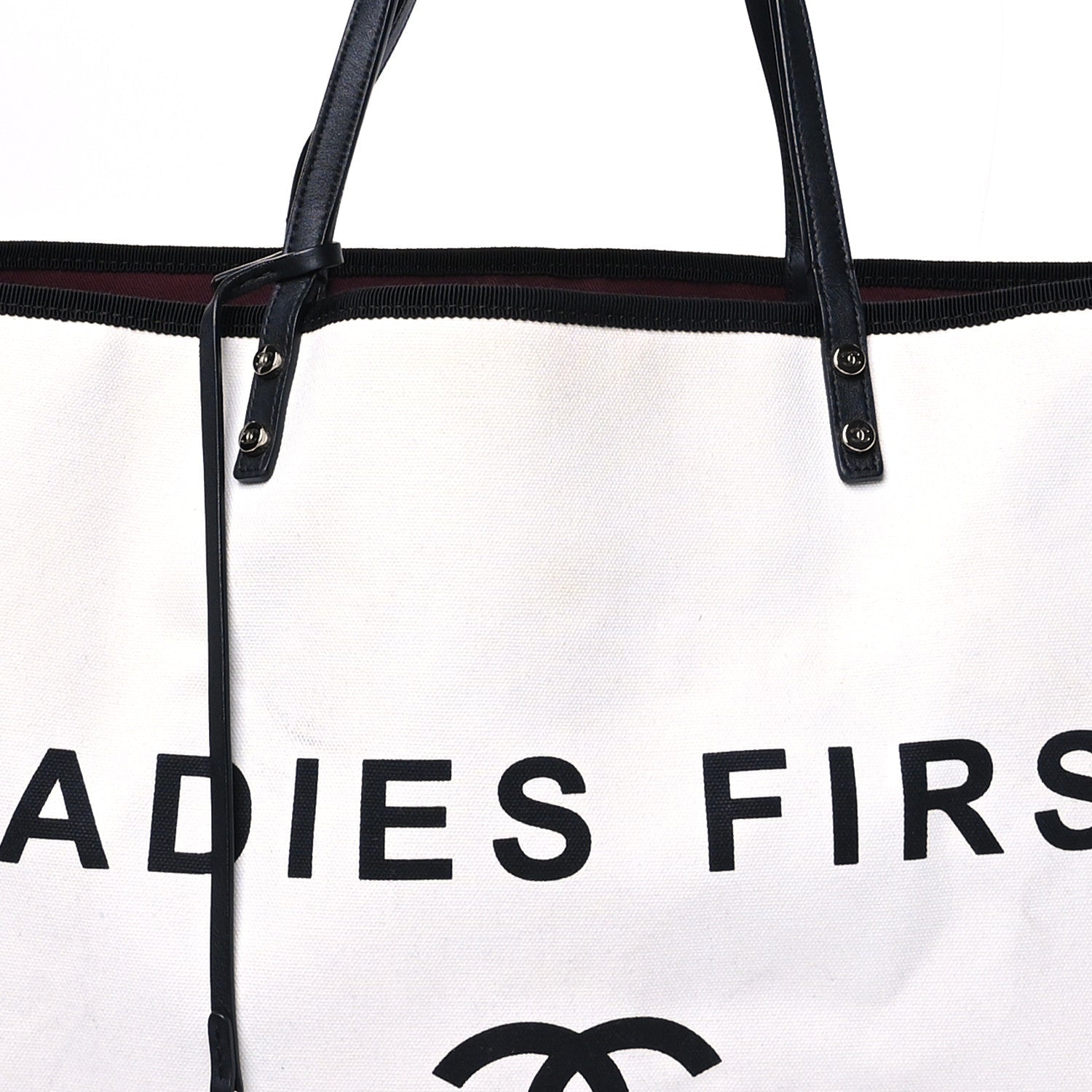 Canvas Calfskin Large Let's Demonstrate Tote White Black