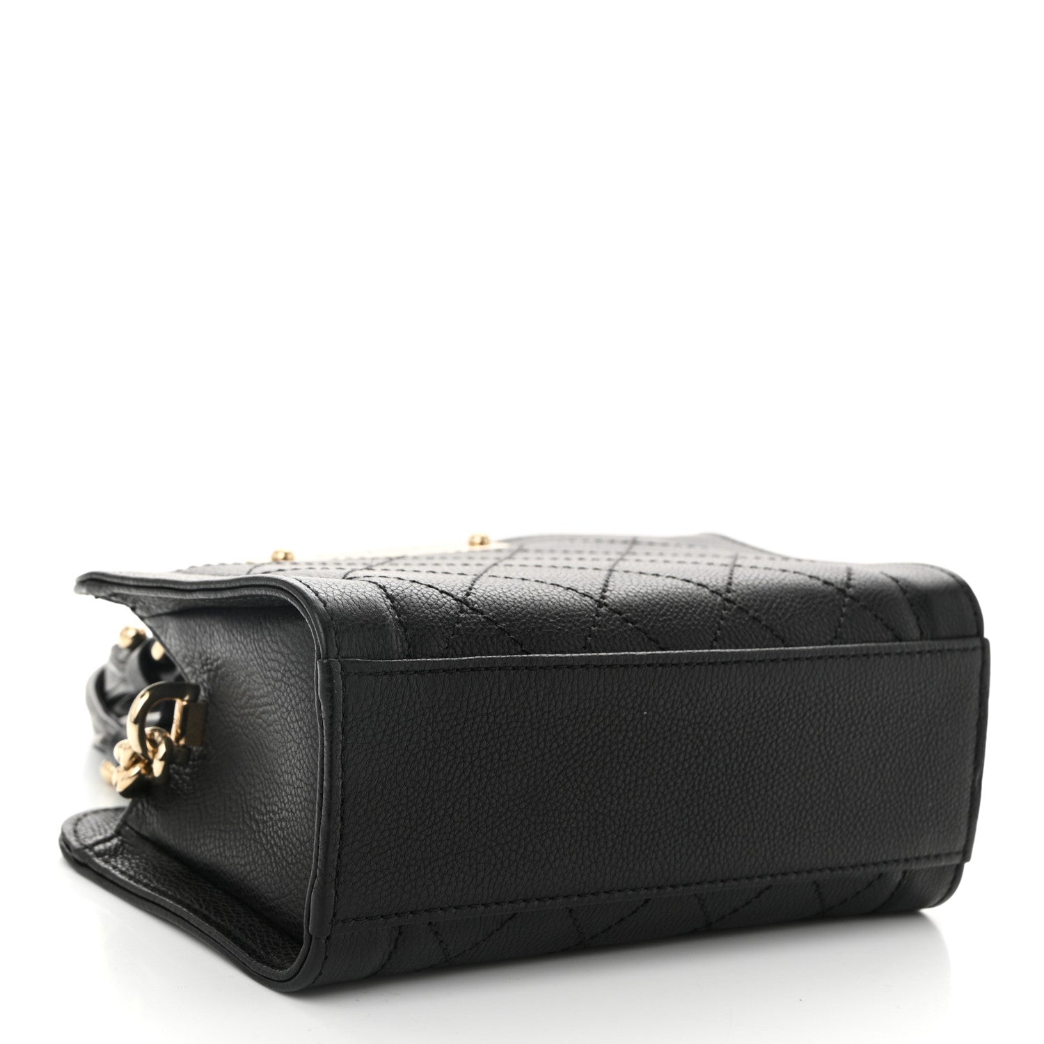 Grained Calfskin Stitched Mini Label  Shopper Tote Black