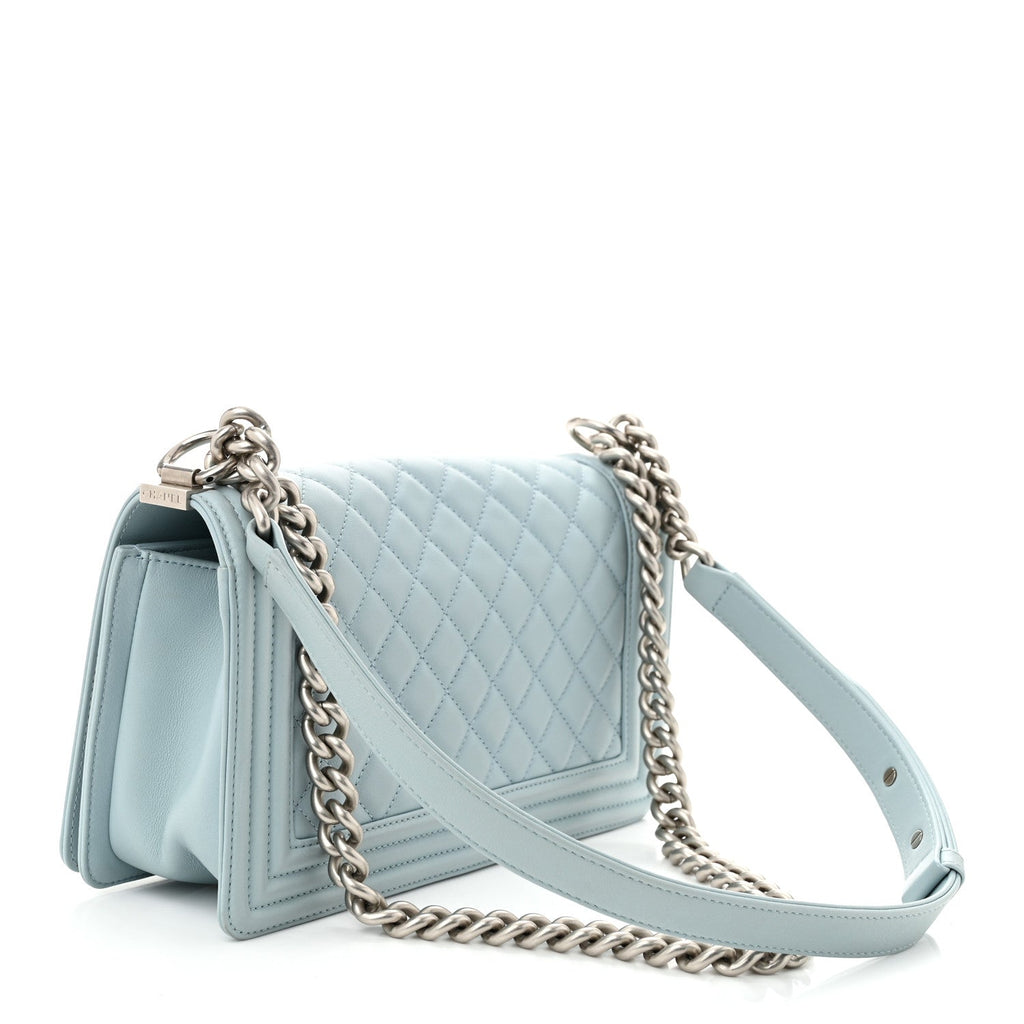 Calfskin Quilted Medium Boy Flap Light Blue