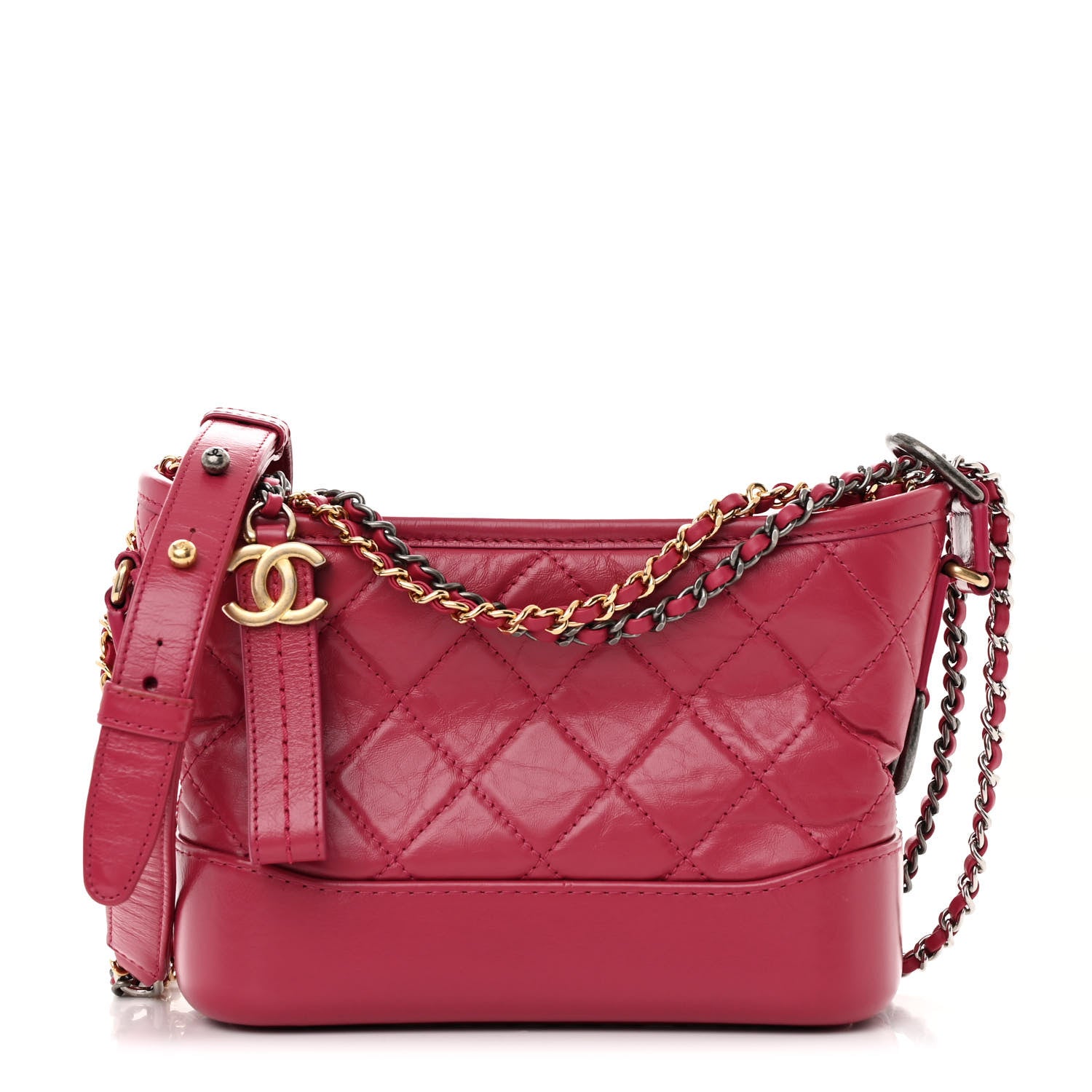 Aged Calfskin Quilted Small Gabrielle Hobo  Dark Pink