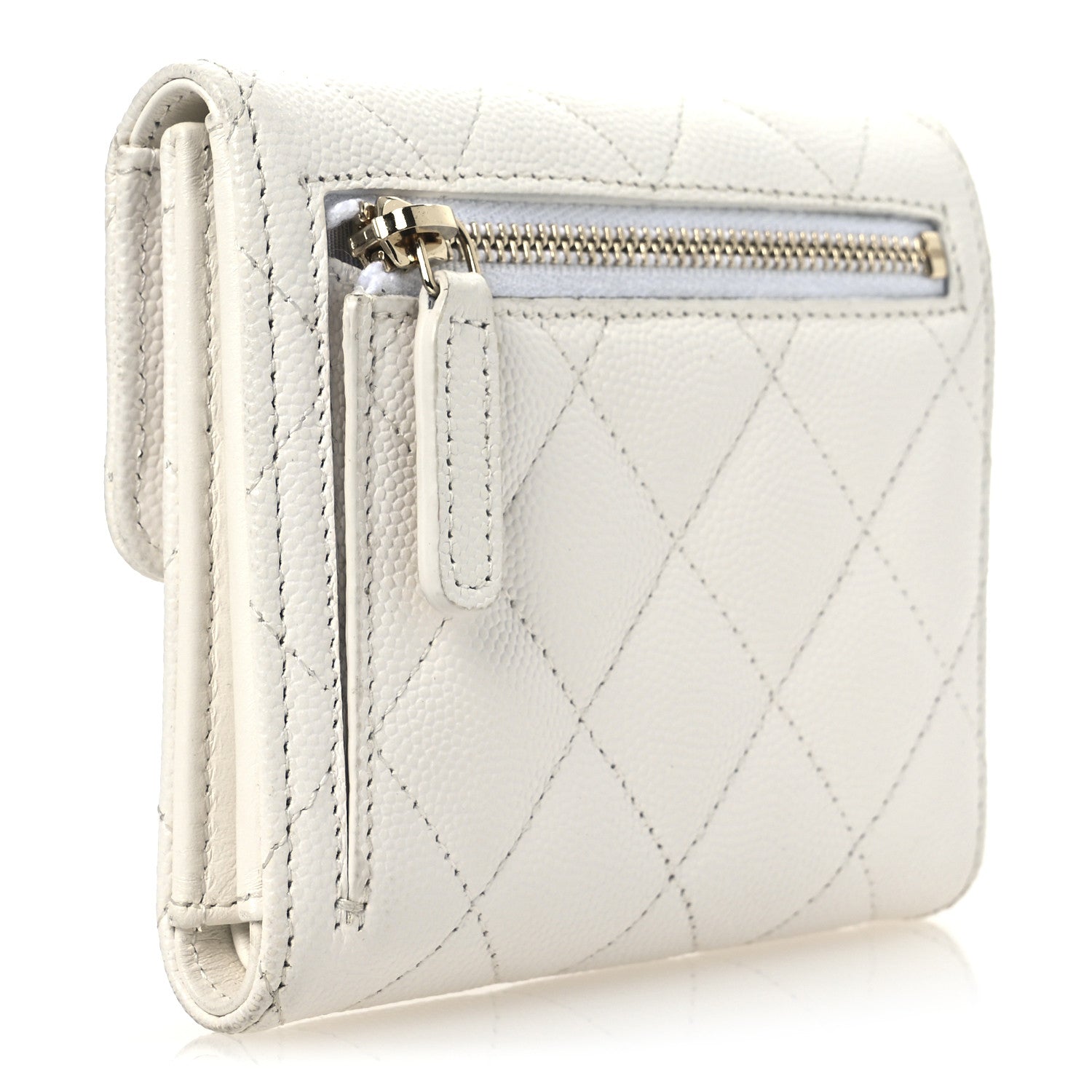 Caviar Quilted Compact Flap Wallet White