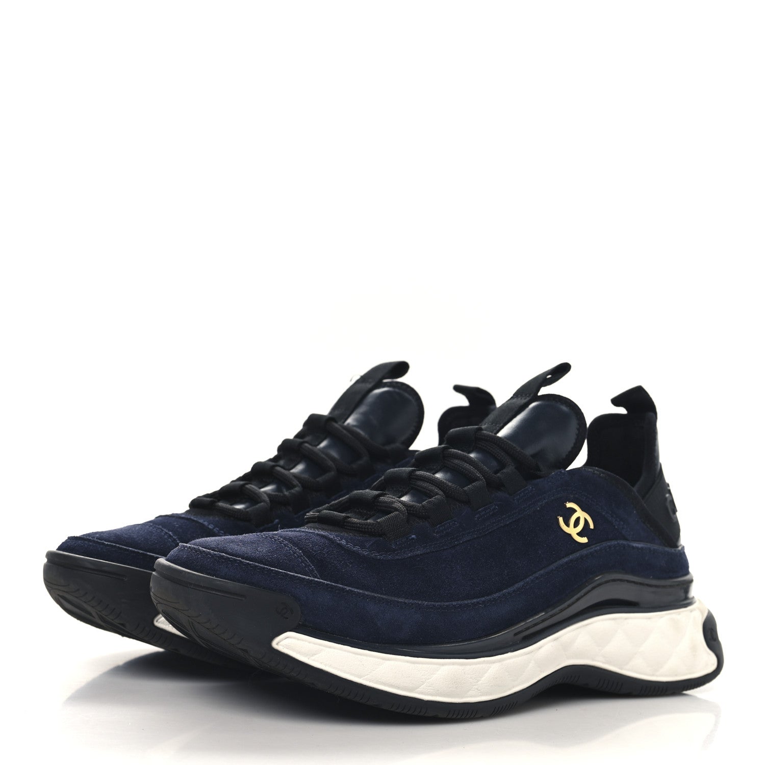 Suede Calfskin Nylon Grosgrain CC Sneakers 39 Navy Blue