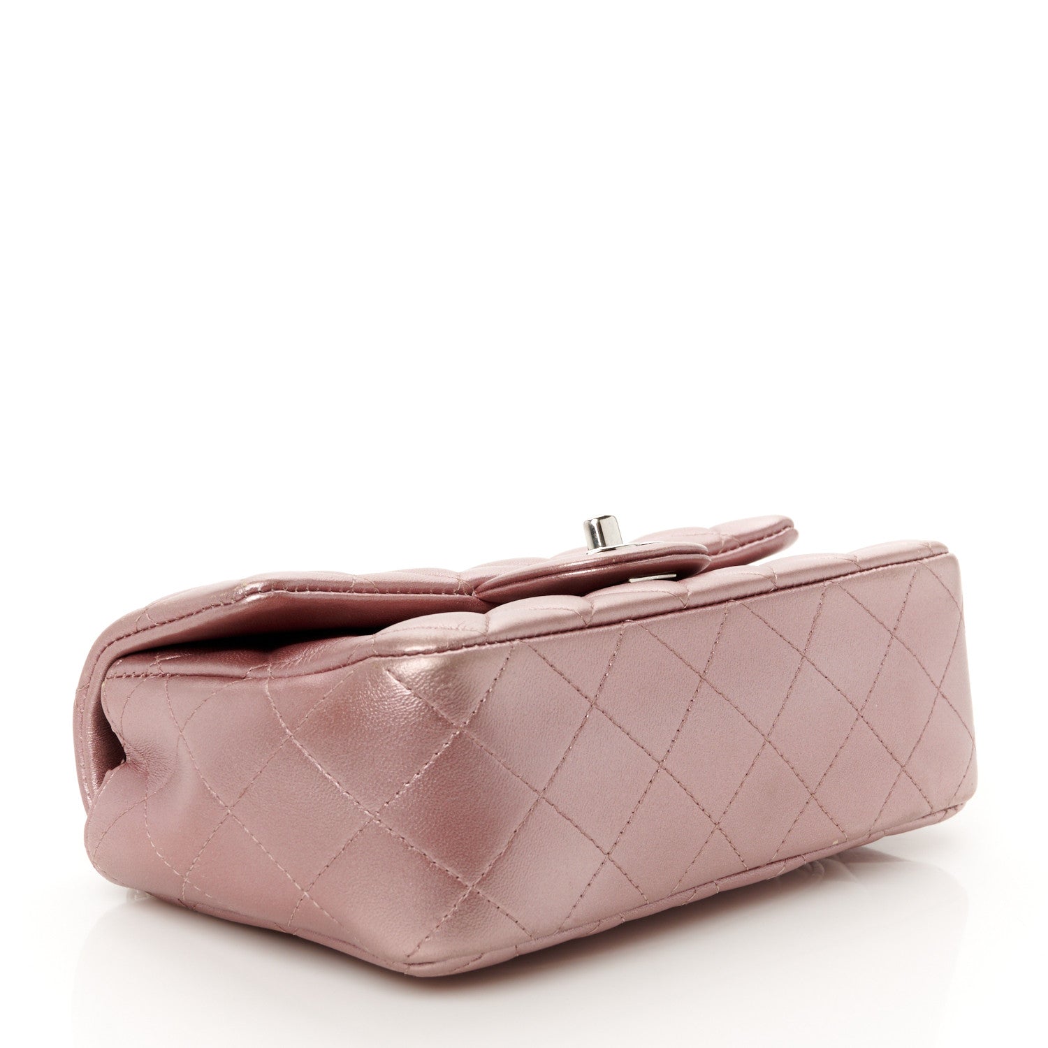 Metallic Lambskin Quilted Mini Rectangular Flap Pink