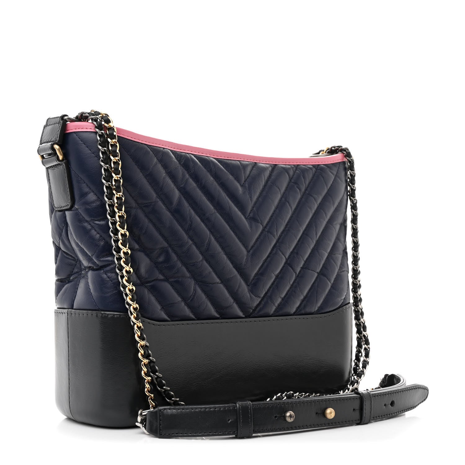 Aged Calfskin Chevron Quilted Medium Gabrielle Hobo Navy Black Pink