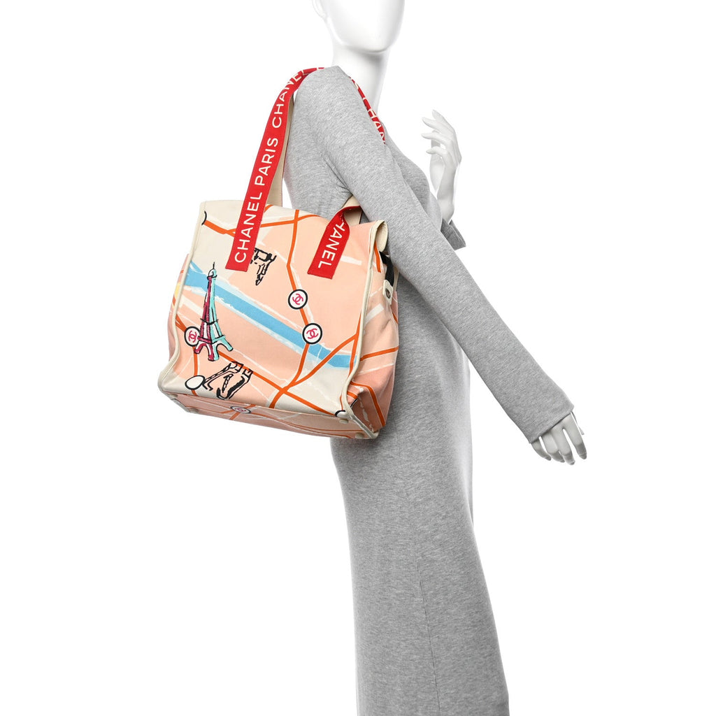 Canvas Printed Paris Map Tote Bag Red