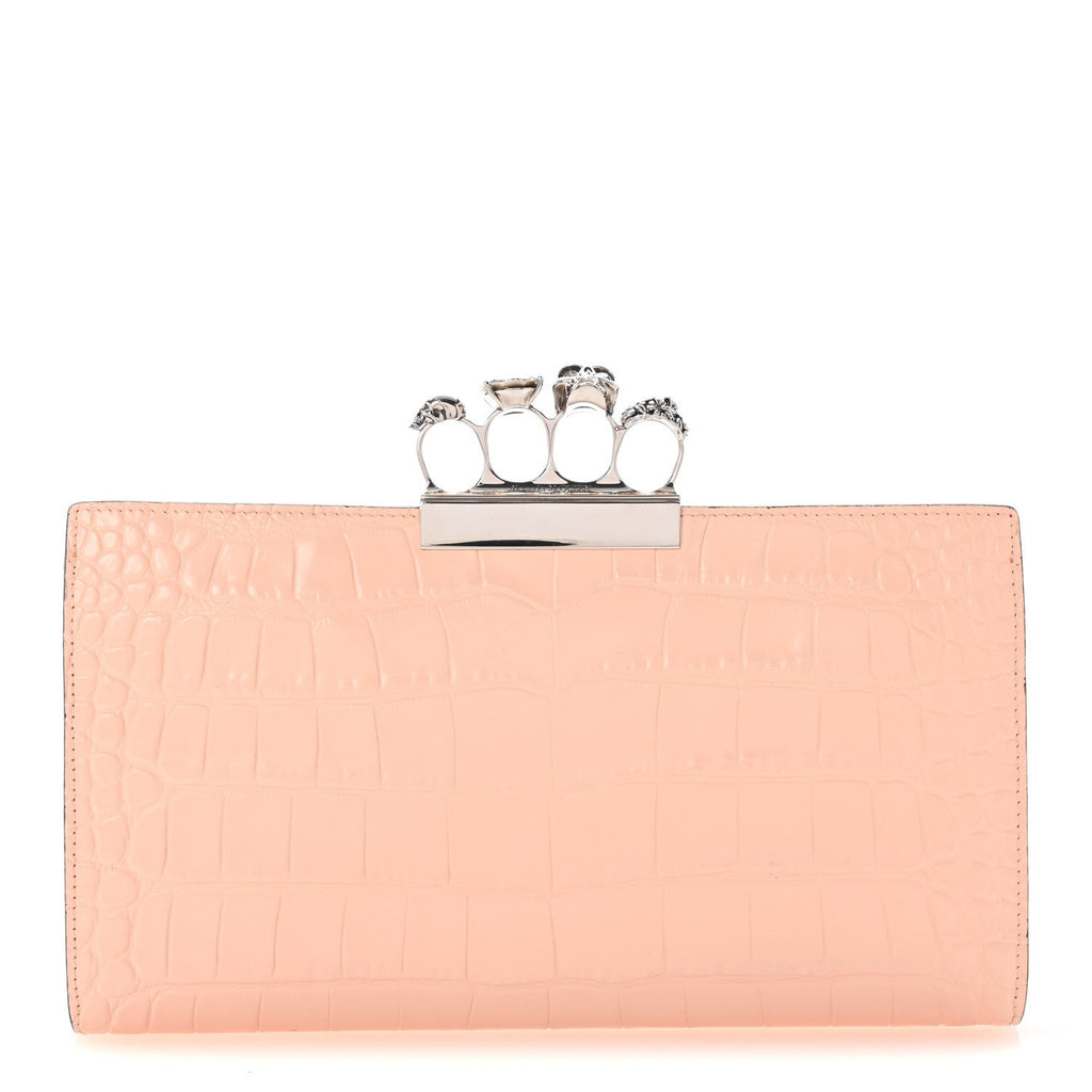 Calfskin Crocodile Embossed Knuckle Flat Clutch Colurie Colurie Ivory