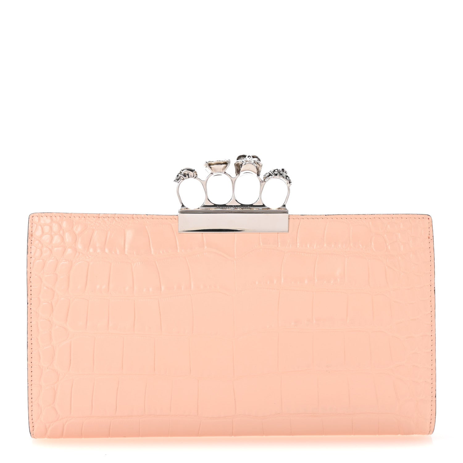 Calfskin Crocodile Embossed Knuckle Flat Clutch Colurie Colurie Ivory