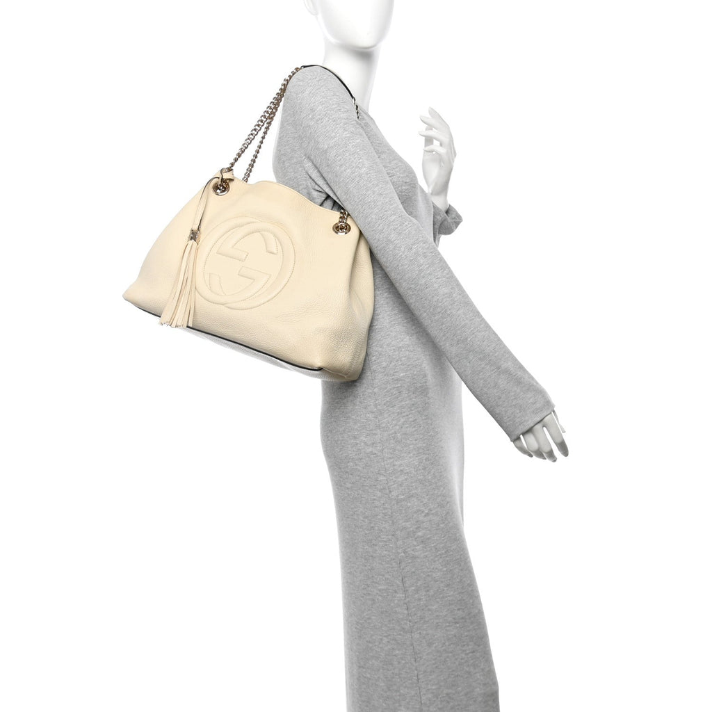 Pebbled Calfskin Medium Soho Chain Shoulder Bag Off White