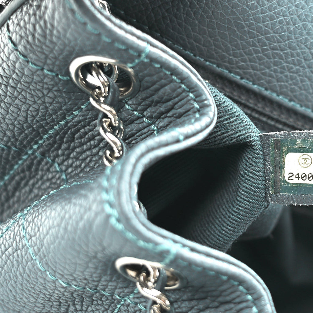 Grained Calfskin Stitched Small Messenger Flap Bag Teal